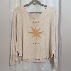 Anthropologie Cream Waffle Knit Sweatshirt with Star Design